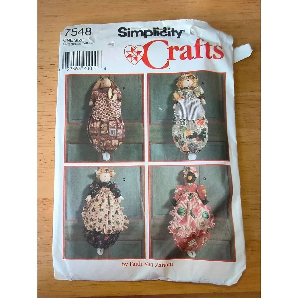 Simplicity Crafts Pattern 7548 Plastic Bag Holder 4-styles Bunny Pig Crow Girl U